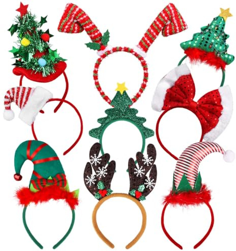 URATOT Kreative Weihnachts-Haarreifen, Kostüm-Kopfschmuck, Elfen-Party-Hüte, Rentier, 9 Stück