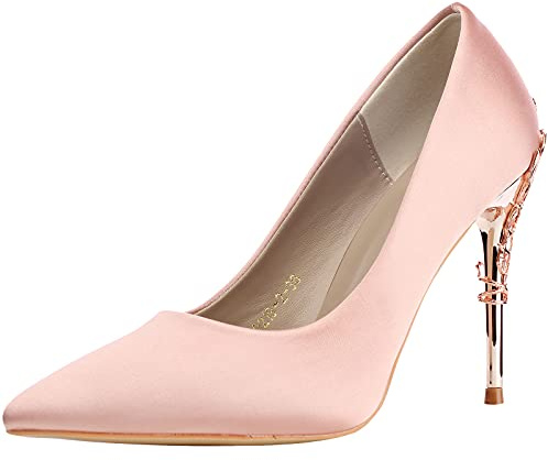 wealsex Mujer Zapatos de Tacón Satín Clásico Stilettos 10cm High Heels Fiesta Boda para Mujer Tacones Altos (Rosa,37)