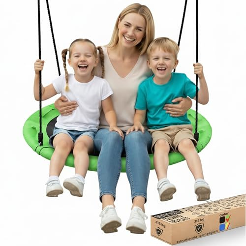 SereneLife Altalena da Giardino per Bambini Rotonda 102 cm con Kit di Fissaggio, Corde Regolabili e Altalena Girevole Centrale per Uso Esterno