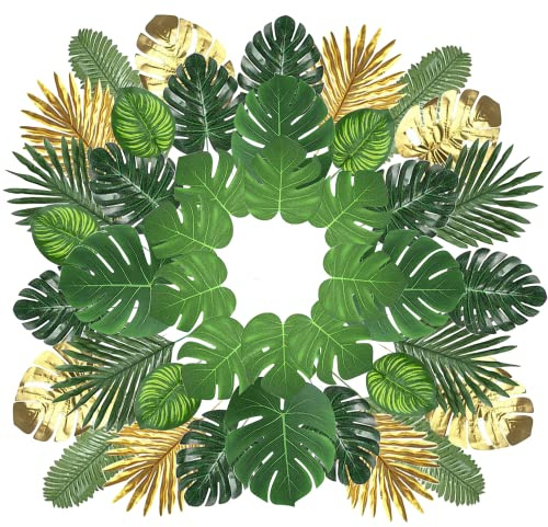 VOHESEA Lot de 102 Feuilles de Palmier Artificielles - Plante Tropicale et Monstres pour Décoration de Table - Style Luau Hawaïen et Plage