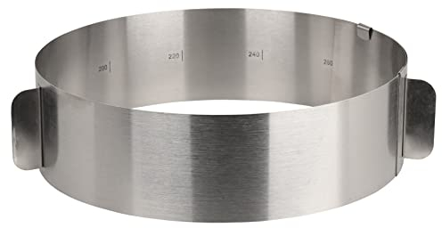 MIJOMA Kuchenring Kuchenrahmen Backring Tortenring verstellbar von 16-30 cm mit eingravierter Skala, 7.5 cm hoch, Edelstahl Rostfrei