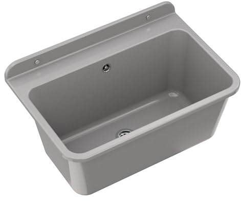 GRANITAN Lavandino da Esterno Moderno per Garage e Lavanderia - Lavatoio per Installazione Interna ed Esterna - Pilozzo da Esterno Giardino - 61x41x30 cm - Grigio LUX