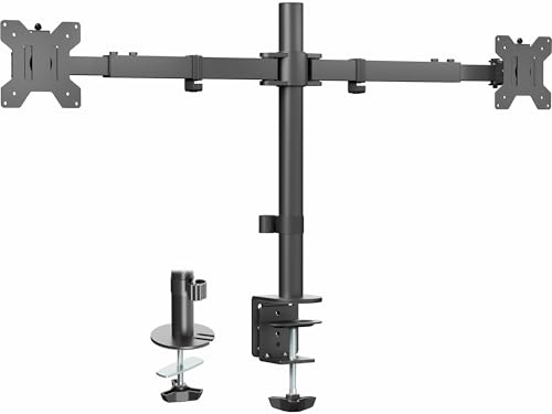 VIVO Premium Dual Ultra Wide LCD LED 27 to 38 inch Monitor Desk Mount, Heavy Duty, Adjustable Telescoping Arms, Flush Wall Setup, Fits 2 Screens, Black, STAND-TS38C