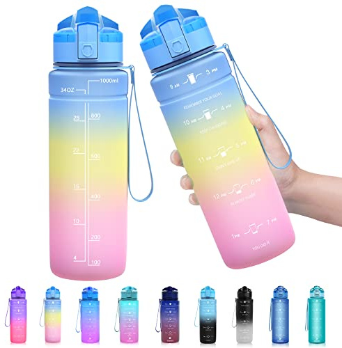 Zounich Vattenflaska för barn, läckagesäker 1 l/700 ml/500 ml-BPA, fria dricksflaskor, sport, tritan, plastvattenflaska för cykel, skola, lämplig för kolsyra, diskmaskinssäker sportflaska