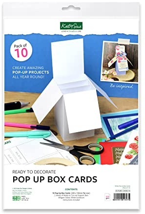 Katy Sue Weiße Pop-Up-Karten (leere Karten, fertig zum Dekorieren) – 10 Stück aus 300 g/m² Karton, gestanzt, fertig zum Zusammenbauen, zum Versand flach zusammenklappbar.