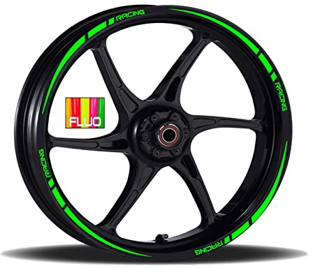 Set Adesivi Cerchioni Moto compatibile con Z650 Z750 Z1000 completo per 2 Ruote 17'' Pollici Strisce Cerchi Custom Vari Colori cod.RT002 (069 VERDE FLUO)