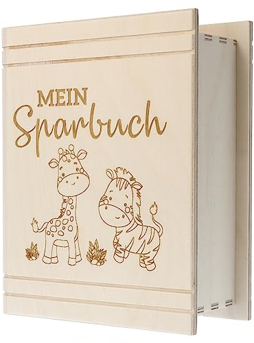 Spruchreif | Spardose in Buchform aus Holz mit Gravur „Mein Sparbuch“ | Perfektes Geldgeschenk für Kinder zur Taufe & Geburt