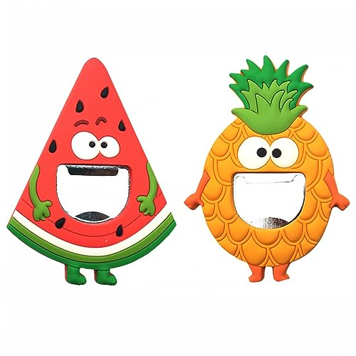 CIYODO 2PCS Magnetic Fridge Bottle Opener Refrigerator Stickers Pineapple Watermelon Fruit Design for Bar Kitchen Office