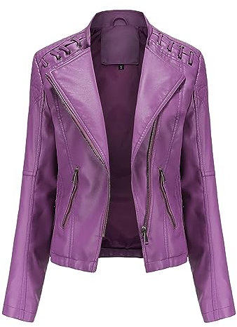 DABAOK Water Proof Coat Solid Standing Collar Thin Motorcycle Suit Short Jacket Jacket Waist Coat Women (Purple, L)