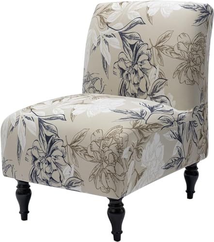Sesselhussen Stretch Ohne Armlehne，Elastisch Sofabezug Armless Chair Cover Sesselschoner,langlebig,Jacquard-Stoff, Waschbar,für Wohnzimmer Hotel Haus Esszimmer ( Color : Light Khaki/Flowers , Size : 2