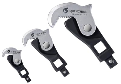 QUENCHING Self-Adjusting Crowfoot Wrench Set – 3-Piece Kit Fits 1/4, 3/8, 1/2 Drives, Covers 5–32mm, Replaces Multiple Fixed-Size Wrenches