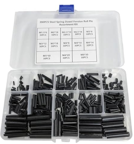 390 Stück 13 Typ M1.5 M2 M2.5 M3 M4 M5 M6 Federstahl Geteilte Federdübel Spannspannstifte Schlitzfederstift Sortimentsset