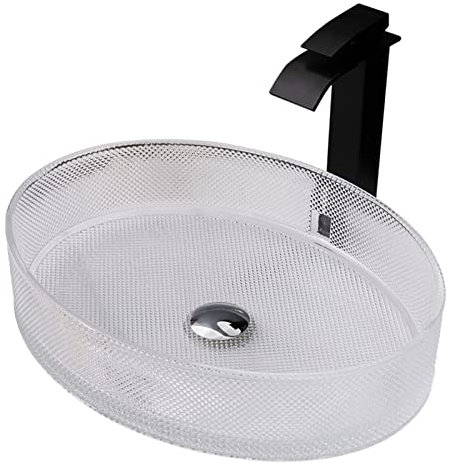 NOALED Glas-Waschbecken, oval, transparentes künstlerisches Waschbecken, Badezimmer-Waschbecken über der Theke, Badezimmer-Waschbecken mit Pop-Up-Ablauf und Wasserfall-Wasserhahn, robust