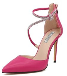 QUEEN HELENA Décolleté Scarpe Eleganti con Tacco a Spillo Cinturino con Strass Donna K3280 (Fucsia, Sistema Taglie Calzature EU, Adulto, Donna, Numero, Media, 40)