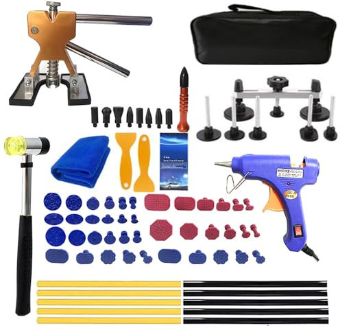 Quita Bollos Coche,Kit abolladuras Coche,Extractor Abolladuras Coche,77PCS con extractor de abolladuras ajustable y de puente, para eliminación de abolladuras en el cuerpo del automóvil