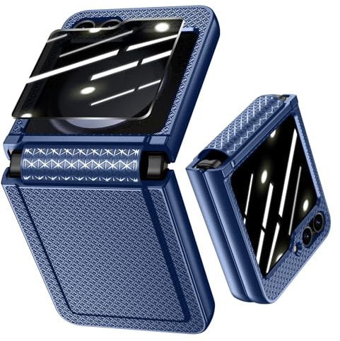 Doeshine för Samsung Galaxy Z Flip 5 fodral, integritet skärmskydd och gångjärnsskydd, skyddande skal, halkfri textur, hård PC robust reptålig stötsäkert mobiltelefonfodral för Z Flip 5 (blå)