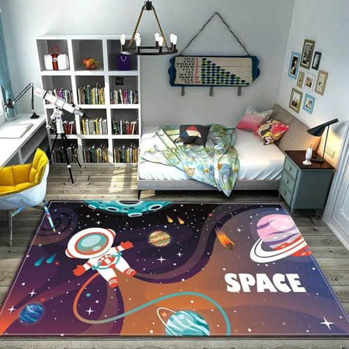 3D Cartoon-Weltraum-Universum-Planet 160 X 230 cm Kinder Jugendliche Jungen Teppich Schlafzimmer Dekoration Kinderzimmer Wohnzimmer, Krabbelmatte Modern Weichem Flanell Kinderteppiche -8V4P5O4