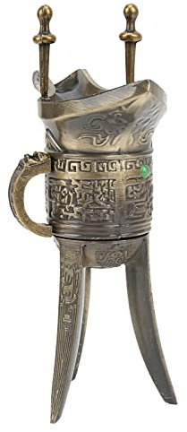 LetCart Taza de vino antigua, copa de metal vintage de triple pie, taza dorada Ele con hermoso patrón, tradicional antiguo