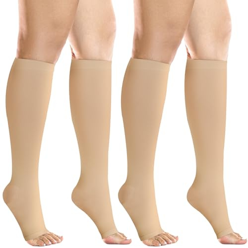 +MD 2 Pairs 20-30 mmHg Compression Socks for Women & Men, Knee High Open Toe Stockings, Graduated Support & Comfort Hose Nude, X-Large
