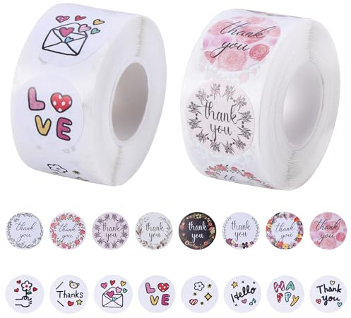 Coptiner 1000 Stück Kleine Danke Aufkleber Etiketten 2.5cm Rund Selbstklebend Dankeschön Sticker Selbstklebende Danke Etiketten Danke Hochzeitssticker Blumenaufkleber für Geschenkverpackungen