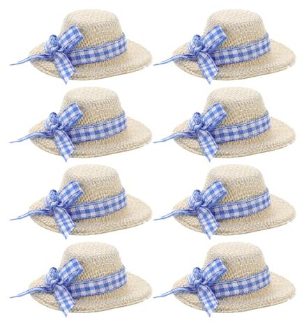 JOINPAYA Mini Strohhüte Für Puppen Mit Schleife 5.7 Zoll Atmungsaktive Gewebte Puppenhüte Für Puppenzubehör DIY Fotorequisiten Und Miniatur Hausdekoration
