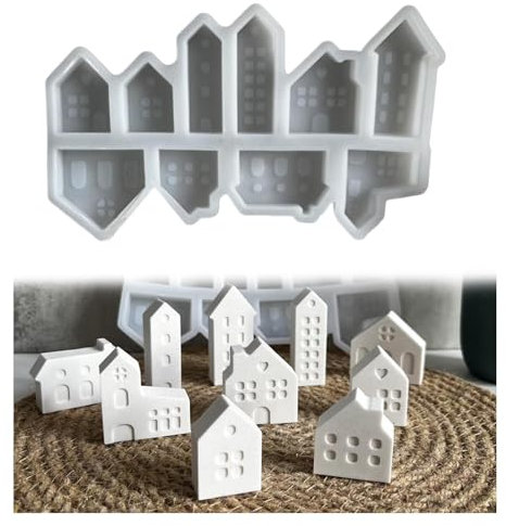 Silikonformen Gießformen Häuser, 10 Stück Minii Silikonform Haus Kerzenformen Zum Gießen Silikonform Weihnachten Gießforme Haus Kerzenform für Gips, Handwerk Weihnachtsdekoration