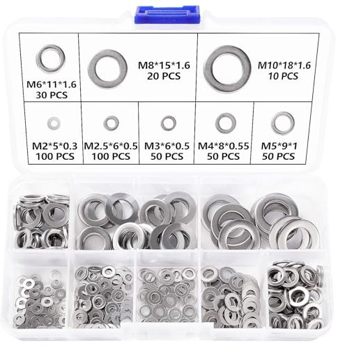 Lyeteung 410 Pièces M2 M2.5 M3 M4 M5 M6 M8 M10 Rondelles Plates en Acier Inoxydable, Rondelles Métalliques Assorties, Rondelles Rondes en Métal, pour Décoration de la Maison, Usines, Réparations