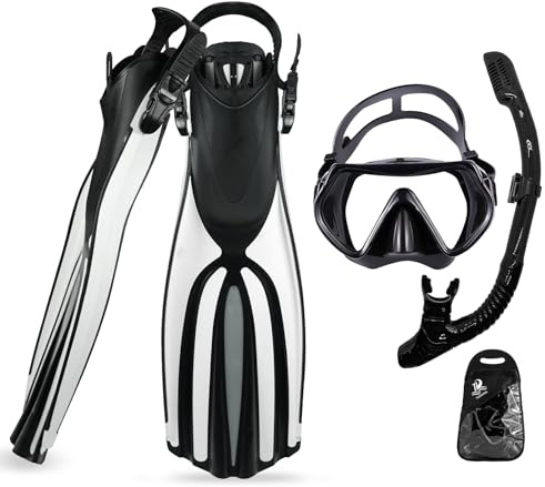 TUDIVING-Schnorchelset Erwachsene mit Verstellbare Taucherflossen Anti-Leck & Anti-Fog Taucherbrille und Dry Schnorchel, Professionell Schnorcheln Set für Tauchen und Schwimmen