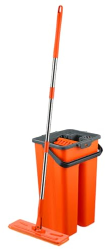 Macromax Aqua Revolution System Ensemble serpillère Plate et Seau avec capacité de 8 l, Nettoyage Humide et Sec, têtes de Balai lavables en Microfibre et pièces de Rechange, poignée pivotante à 180°