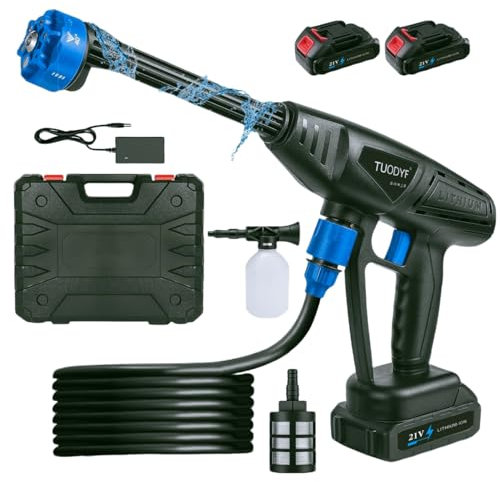 Cordless High Pressure Washer,21V Portable Power Washer with Two Batteries,6-in-1 Adjustable Nozzle and 5m Hose,Pressure Cleaner for Car/Floor/Garden Cleaning & Watering