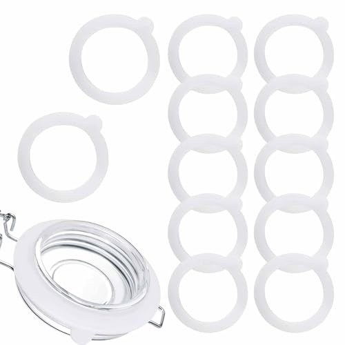 Replacement Silicone Seals for Jars Airtight Silicone Sealing Gaskets Rings, Leakproof Replacement Rubber Seals for Glass Clip Top Jars Storage Jars (12 PCS, White)