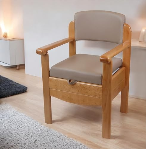 Aidapt Luxury Wooden Commode Chair – Discreet Bedside Toilet with Concealed Commode Pan, Padded Seat & Backrest, Portable Toilet Aid for Elderly, Homecare & Nursing Homes, Modern Coffee Latte Design