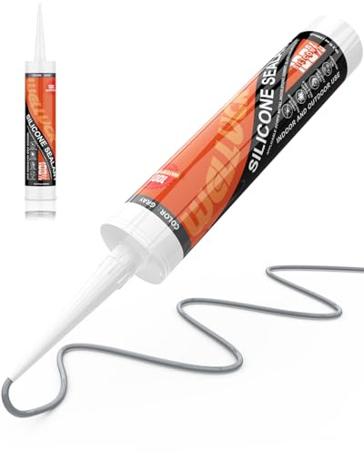 WELLUCK Gray Silicone Caulk, 100% Waterproof Silicone Sealant Adhesive Caulking,for RV, Kitchen,Bathroom, Window, Door, Glass,10.2FL.OZ/300ML（1 Pack）