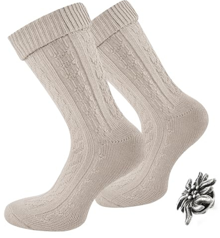 Effeet 1 Paar Kurze Trachtensocken Herren Damen Trachtenstrümpfe Lang Oktoberfest mit Edelweiß-Pin 39-42