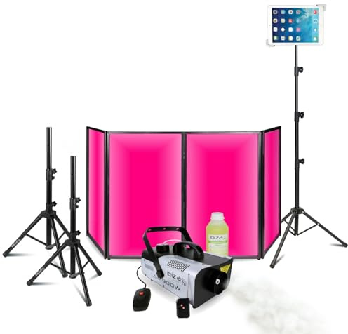 Ibiza - Pack Lumière DJ Façade 1200 x 700 - Machine fumée Ibiza LSM900W - Pied Support Tablette - 2 Pieds Supports Enceintes - Sono Fête