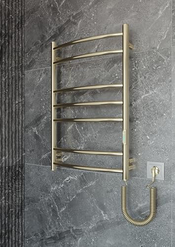 Radiador de toallas eléctrico dorado 715 x 480 mm - 97 W de acero inoxidable 304 - Montaje en pared con termostato y temporizador - Radiador de baño de lujo