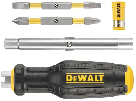 Dewalt Destornillador multibroca de 6 vías de ajuste completo, suministrado con: 2 puntas de doble cara: 4,5/6 mm, PH1/PH2.