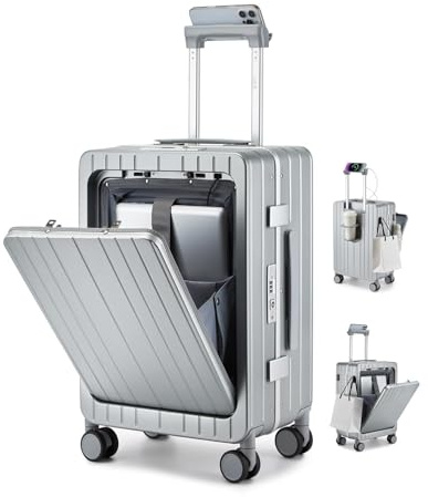 Sea choice Valise Rigide PC Légère avec Compartiment pour Ordinateur Portable Bagage à Main Trolley avec 4 roulettes Doubles Pivotantes et Serrure TSA Chargement USB, Porte-gobelet