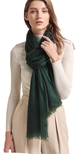 Prettystern Puro Ring Cashmere Pashmina Sciarpa Leggera Sottile Stola Da Cachemire Lana Scialle Con Frange Donna verde scuro