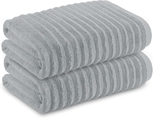 Towelogy® Luxurious Hand Towels For Bathroom - Super Soft Bamboo & Cotton Blend, Pack Of 2 Ultra Absorbent Hotel Quality Ribbed Bathroom Hand Towels Set 50x80cm (Moon Grey)