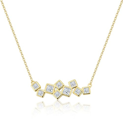 Collana Donna Con Pendente Orizzontale Zirconi Quadrati Argento Gioiello