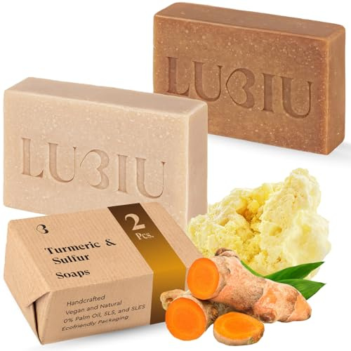 lubiu Naturseife Duo – Schwefel Seife & Kurkuma Seife für Gesicht – (2x100g) Seifenstück - Handgemachte Seifen Geschenk Set – Parfümfreie - Gesichtsseife - Natural Soap Bar - Seifen Set