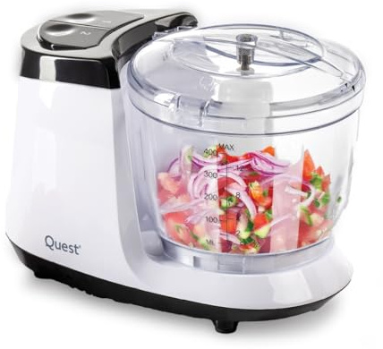 Quest Mini Food Processor / 400ml Capacity/Electric Fruit & Vegetable Chopper for Kitchen/Stainless Steel Dual Blade / 2 Speed Settings / 350W (31550)