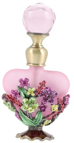 VICASKY Flacon De Parfum Vide Vintage 5 ML en Verre Et Métal Émaillé, Flacon D'huile Essentielle Rétro, Accessoire Décoratif pour Maison Et Voiture, Design Ailé Violet Sensuel