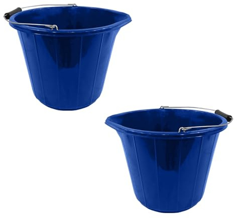RelianceUK 2 X 14 Litre (3 Gallon) Blue Plastic Builders Buckets with Metal Handles | Heavy Duty Bucket for Garden, Car Wash, Cement Mixing, Water Storage | Made in UK (14L / 2 Pack, Blue)