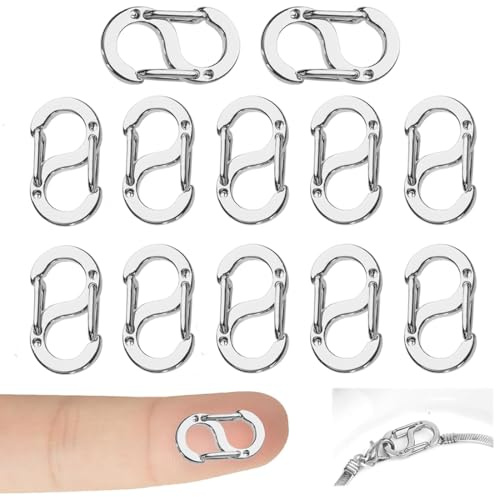 Chiusure Per Braccialetti, Gancetti Per Braccialetti, 12 Pezzi In Acciaio Inox A Doppia Apertura, Chiusura A S – Mini Moschettone Per Bracciali E Chiusure Per Collane, 12 mm, Argento