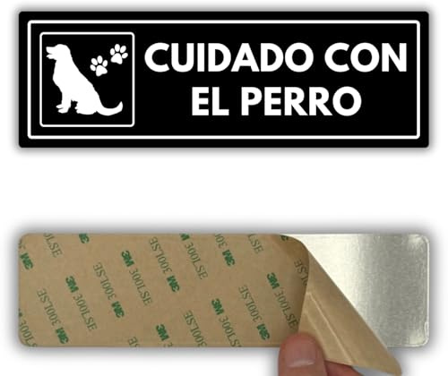 LEIASA | Señal Cuidado Perro - 7,5 x 23 cm - Grosor 2 mm - Acrílico - Placa Adhesiva - Cartel Perro Guardián - Rótulo Advertencia - (Señal Cuidado Perro)