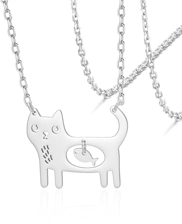 VASSAGO Sött katthalsband för kvinnor tonåringar rostfritt stål kattunge halsband med fiskhänge läckra djursmycken för kattälskare unikt modetillbehör för daglig användning/gåvor, Adjustable