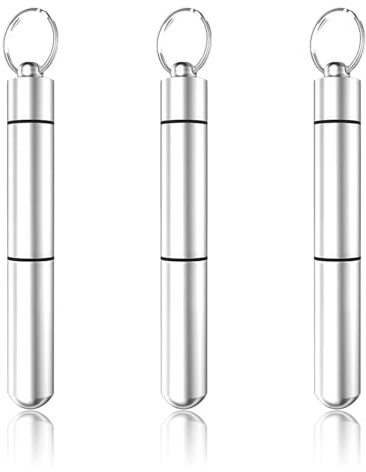 TELADESHX 3PCS Travel Toothpick Holder with Keychain – Durable Aluminum Alloy, Compact Design for Water-resistant Storage, Small Metal Pill & Q-Tip Case for Outdoor & Everyday Use (Silver)