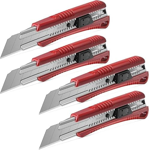 HAUTMEC Cuttermesser 25 mm Profi 4 Stück,Universalmesser mit Auto-Lock & 2 Ersatzklingen, Teppichmesser für PVC, Leder & dicke Materialien, für Handwerker & Baustelle 0080-4PC